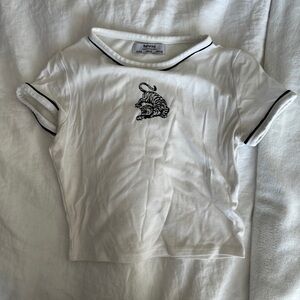 Bershka White Tee with Black Tiger Embroidery